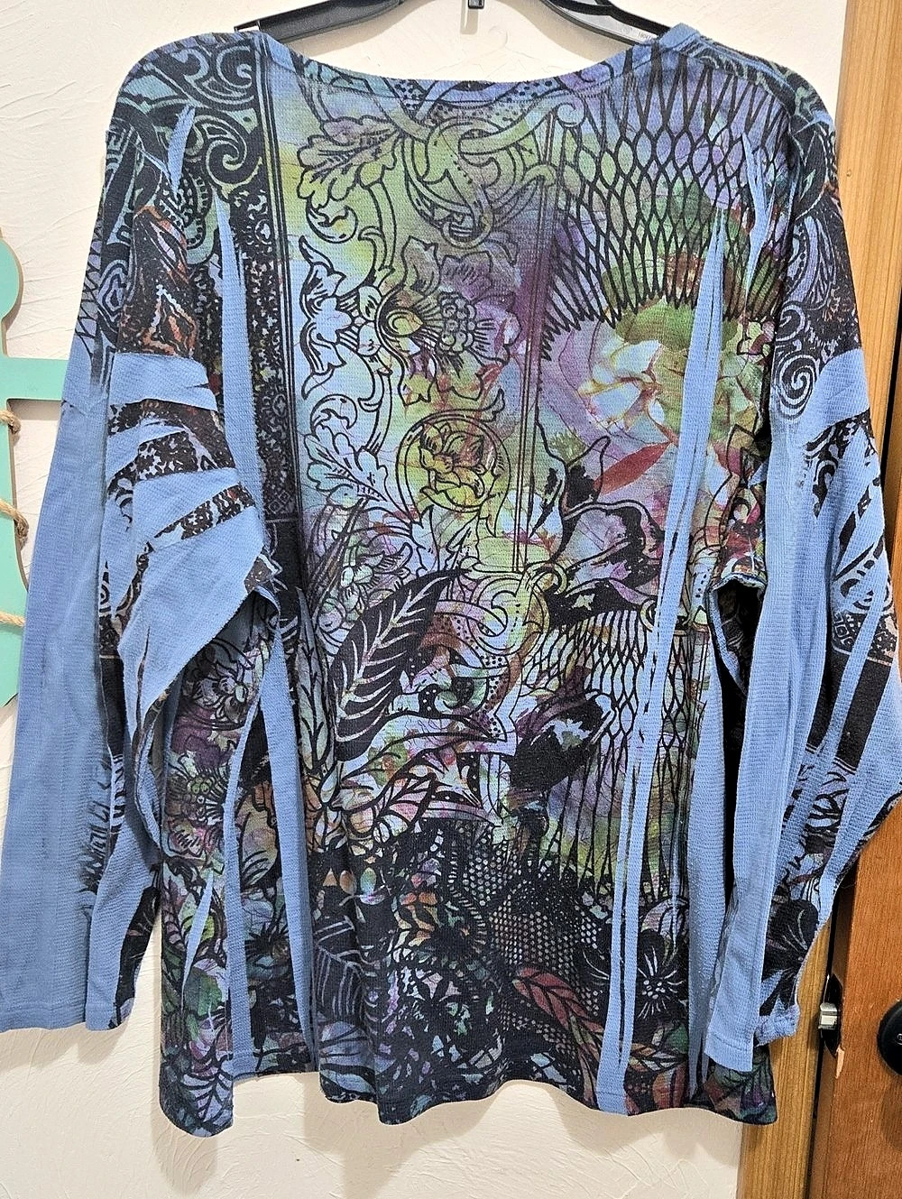 Komarov Abstract Long Sleeve Top in Blue & Green Size 2X
